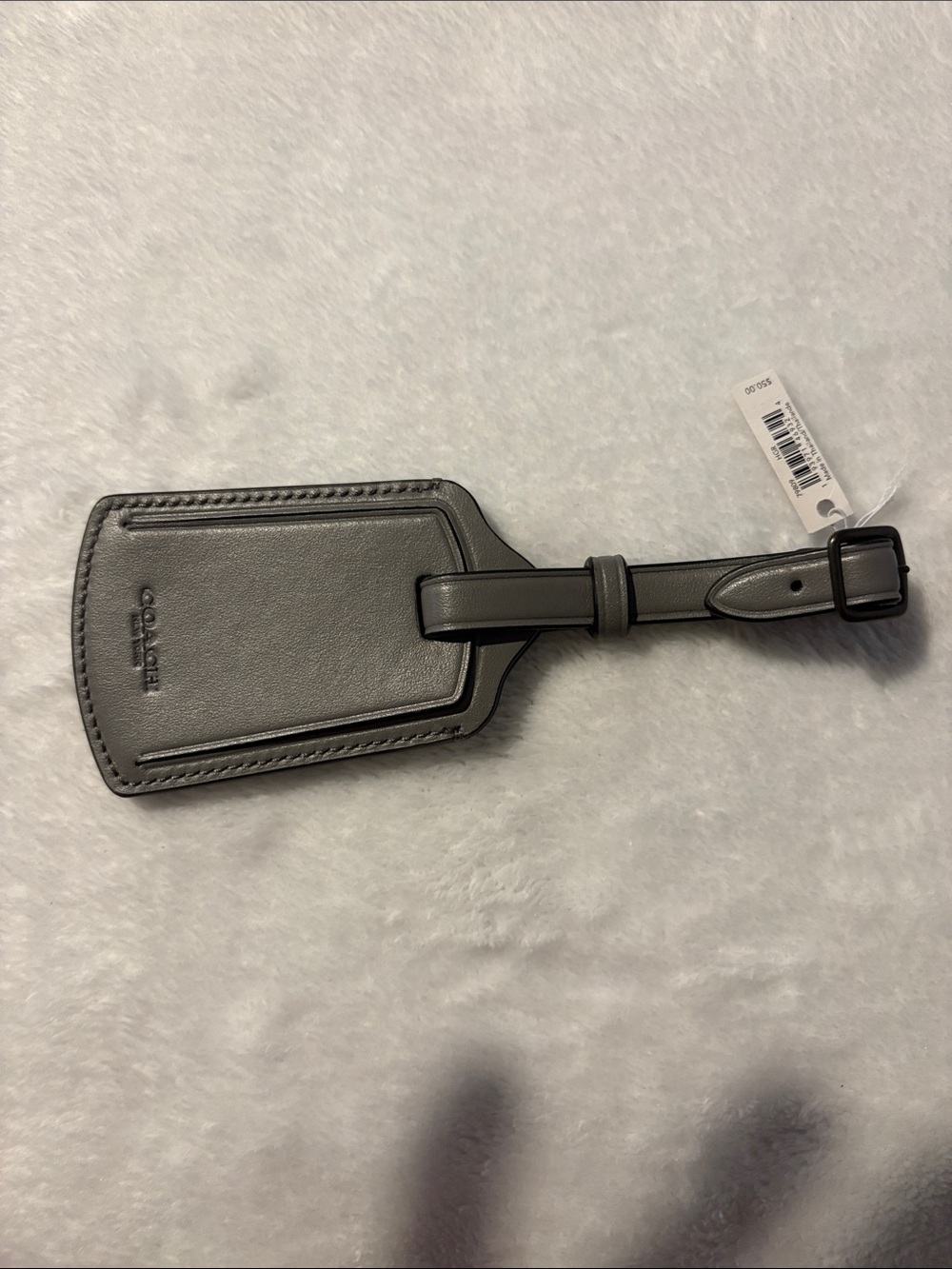Coach Gray Leather Luggage Tag with Strap